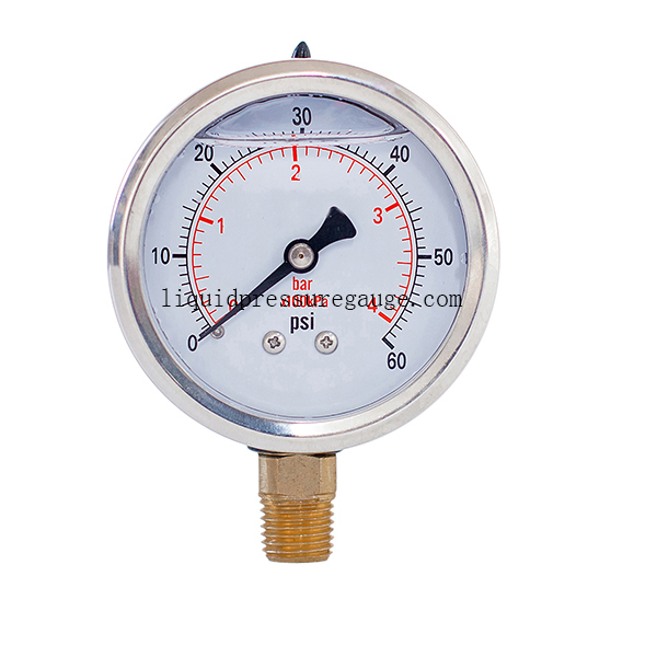 60psi Lower Mount Liquid Filled Pressure Gauges 2.5 Inch 1/4 BSPT