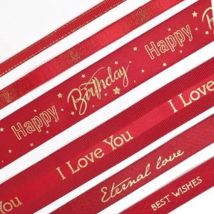Red Double Face Satin Grosgrain Printed Ribbon Christmas Packaging Gift