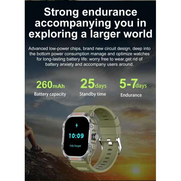 Outdoor HK24 SmartWatch 2.01 Inch Amoled Screen BT Call IP67 Waterproof SmartWatch
