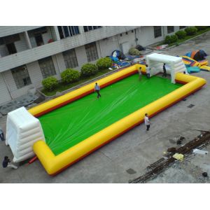 Yellow With Blue Inflatable Soap Soccer Field For Commercial Use