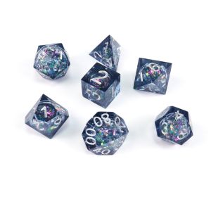 Blue -gray glitter liquid natural resin multi -face dice suite dragon and