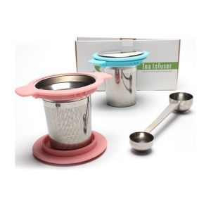 Double Handle Reusable Stainless Steel Teapot Infuser Basket With Lid
