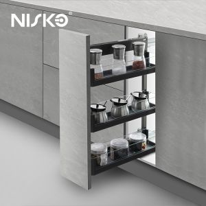 China 3-Tier Sliding Seasoning Bottle Storage Rack Kitchen Cabinet Basket Soultion on sale