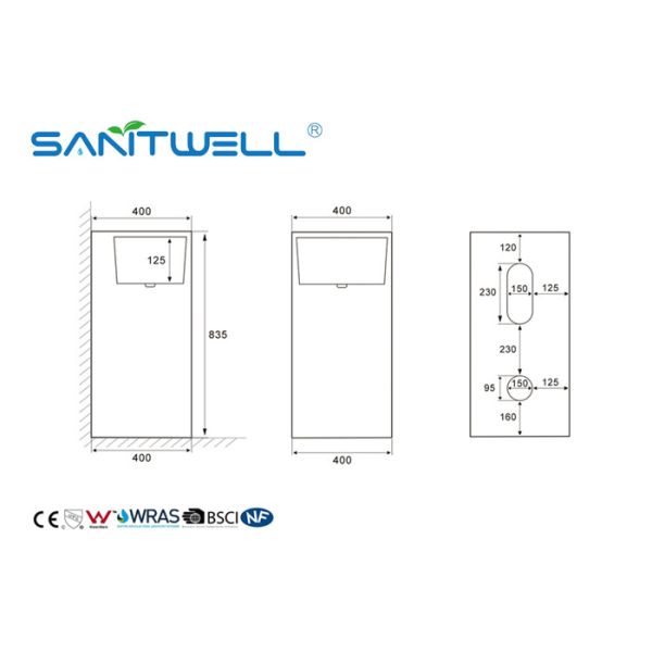 White Color Bathroom Pedestal Basins Square Shape Mounting Hardware Included With Overflow
