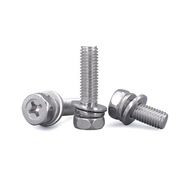 Stainless Steel Cross Recessed Hexagon Bolt With Lock Washer And Plain Washer