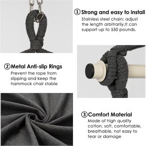 Hammock Chair Hanging Rope Swing - Max 500 Lbs - 2 Cushions Included - Steel