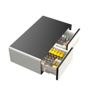 Hotel Fridge Wine Cooler with Music Speaker and Wireless Charging in Black Wood