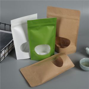 China food grade Doypack k Brown green White craft Kraft Paper Standing Up Pouch bag with zipper and clear window on sale