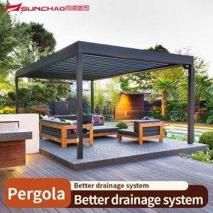 Customized Motorized Aluminum Pergola with Smart Home Integration and Wall
