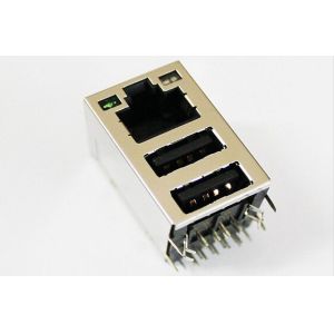 Cheap Shielded POE RJ45 USB Connector , Router Stacked RJ45 Network Jack for sale