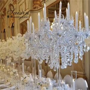 China 18 Arms Pendant Full Crystal Glass Pendant Chandelier Transparent Foot Candle Holder on sale