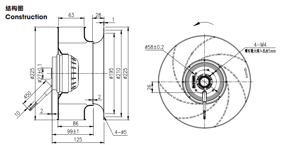 Blade 250mm EC Centrifugal Fan External Rotor Cooling Ventilation Fan