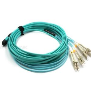 8 Core MPO Fiber Connector , 50um Om3 MPO To LC Patch Cord LSZH Aqua
