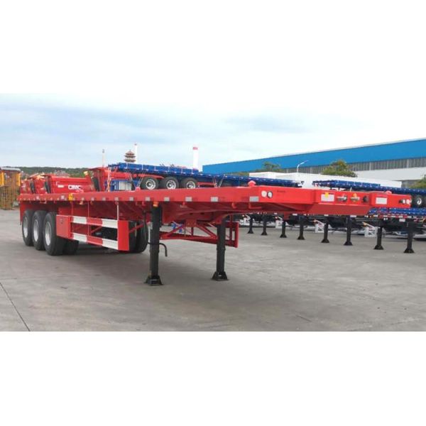 Used CIMC Triaxle Flatbed Truck Trailer with 40ft Container