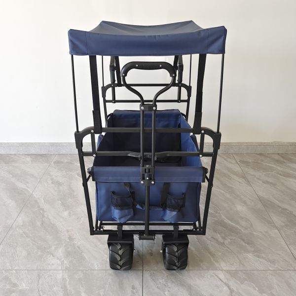 Collapsible Camping Cart Beach Trolley Cart With Roof Dollies Folding Wagon