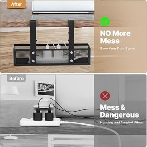 Single-Tier Standing Under Desk Cord Organizer Wire Management Tray Ideal for