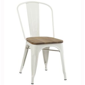Cheap White Cafe Tolix Dining Chair Stackable Metal Restaurant Chairs With Wooden Seat for sale