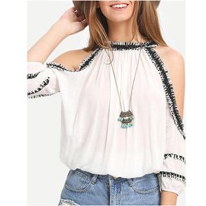 Cheap Stylish Chiffon Women Blouse With Cold Shoulder for sale