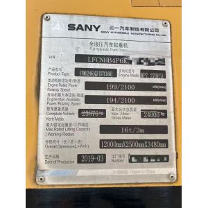 2019 SANY Used 16T Fully hydraulic truck crane lifting machinery
