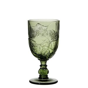 Hand Made Pressed Embossed 340ml 10oz Solid Colored Vintage wine Glass Goblet