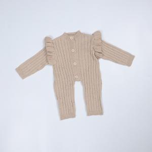 China Unisex Speckled Knit Baby Long Sleeve Frill Footless Romper One Piece Button Down Jumpsuit Playsuit 100% Cotton on sale