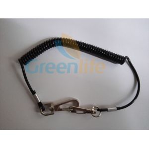 China Safety Lanyard Spring Coil Cable Heavy Duty Black Color 20cm Unstretched Length w/Snap Hooks on sale
