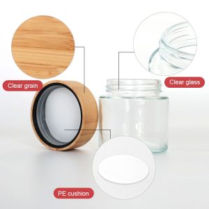 Oil Concentrate Bamboo Transparent Glass Jars Childproof Lid Dia 64mm 120ml