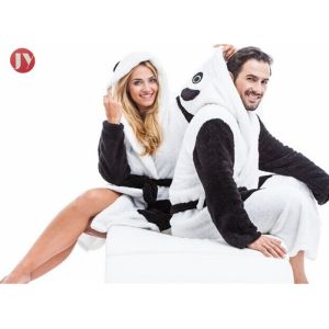 China Panda Soft Bathrobe With Hood Women Men Nightgown Home Clothes Warm Bath Robes Dressing Gowns on sale
