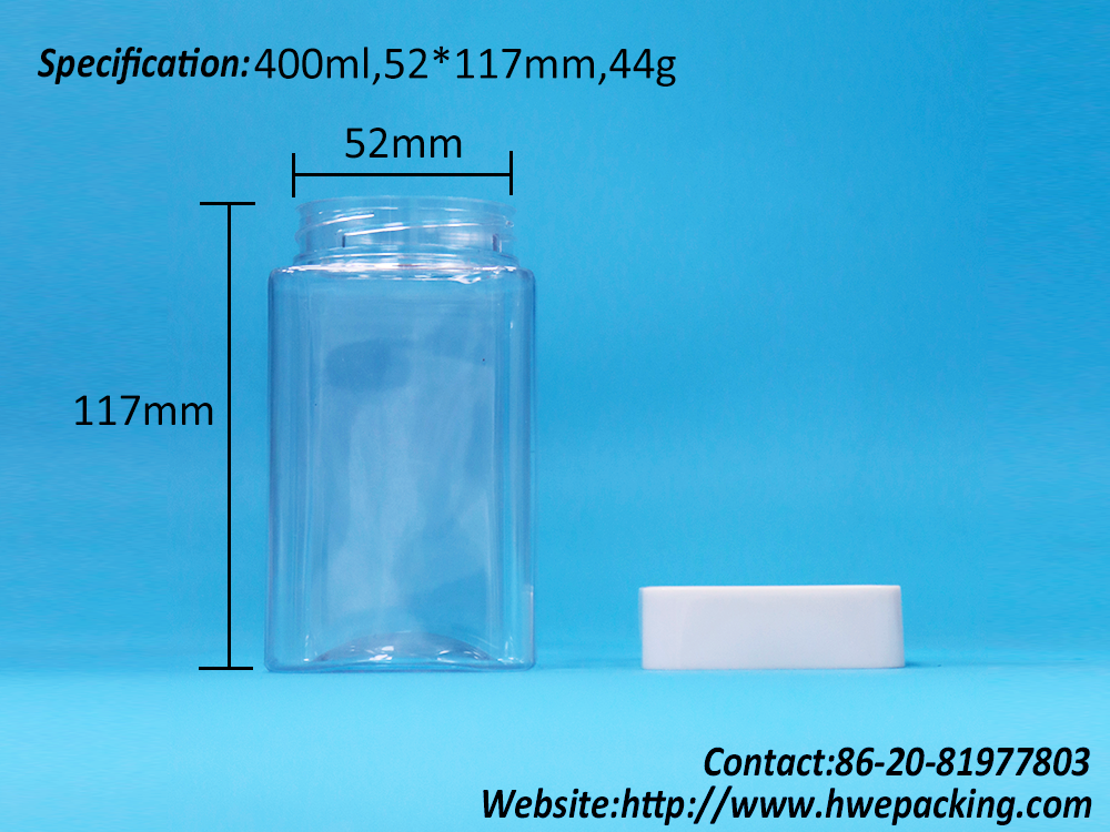 Bpa Free Square Airless White Screw Lid Clear PET Plastic Storage Snack Candy Jar