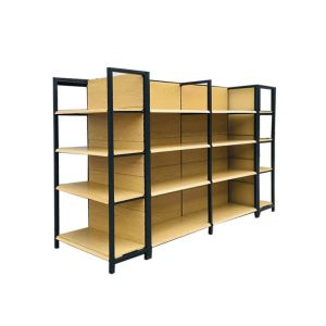 Cheap 4-post four column wood shelving customized Innovative Product Best Selling For Grocery Store Shelves supermarket shelves gond for sale