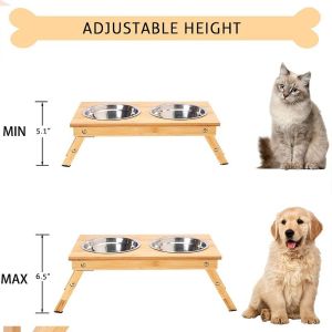 Sustainable Bamboo Pet Feeder with Multifunctional Design and Customer Logo