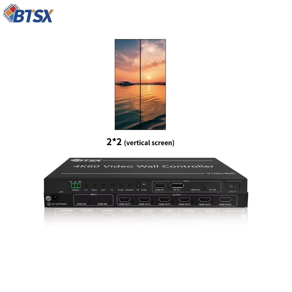 4K60 1-in-6-out Video Wall Controller with 3840x2400@60Hz Input and 1920x1200