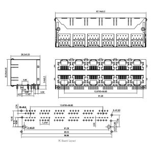 LED RJ 45 Connector , Multiple RJ45 Sockets 2*6 Multiple Port 1 - 1.5A