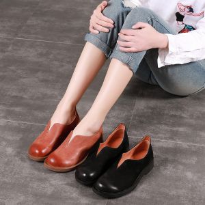 S047 About round toe women's shoes solid color polished top layer cowhide single