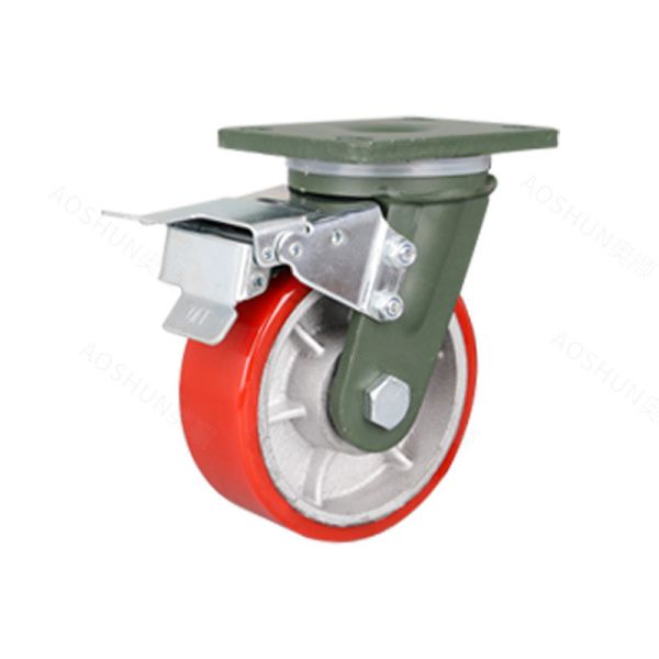 4/5/6/8inch Heavy Duty 1 Ton Red PU Wheel Iron Core Caster Wheel with Rotating