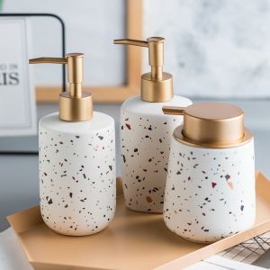 China Luxury Ceramic Bathroom Set Soap Bottle For Shampoo Liquid Lotion on sale