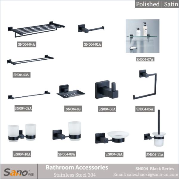 Polished Matt Bathroom Towel Bar Sets Black 11 Piece Bath Accessories Kit