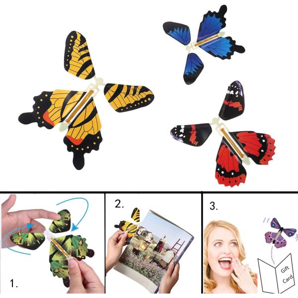 Wind Up Magic Flying Butterfly Toys Great Surprise Card For Kids 4.5*3.9 Inch