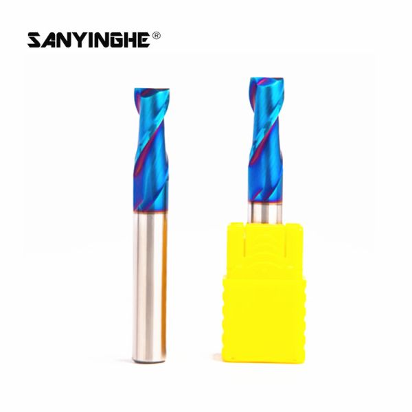 2 Flutes 3mm Flattened Carbide Square End Mill HRC65 Blue Nano Coating Flat