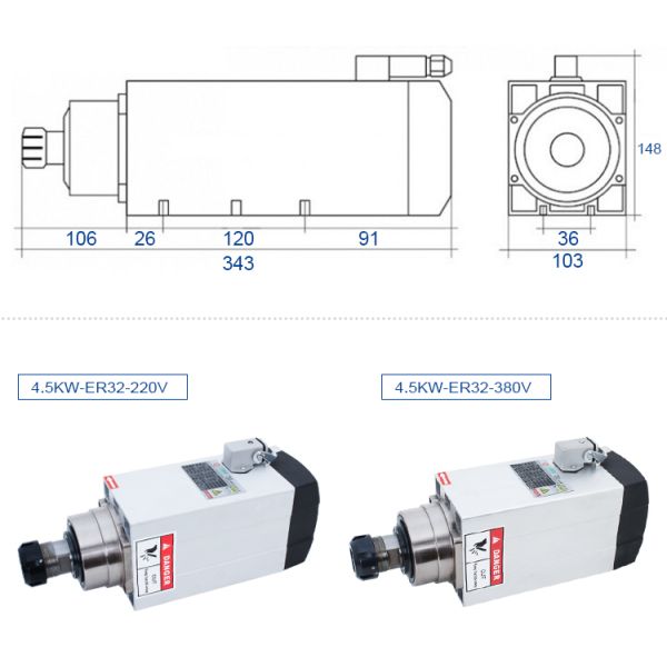 GDZ120*103-4.5kw CNC Spindle 4.5kw Air Cooled Spindle ER32 300HZ with Low Maintenance