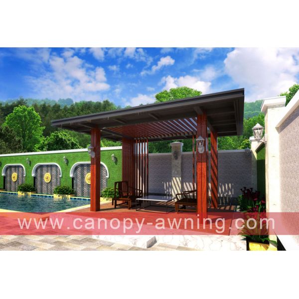 outdoor backyard garden corridor wood look Aluminium aluminum pavilion gazebo canopy awning sunshade shelter