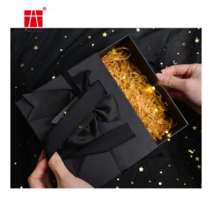 Custom Black Square Package Gift Box With Ribbon Bowknot Gift Package For Women