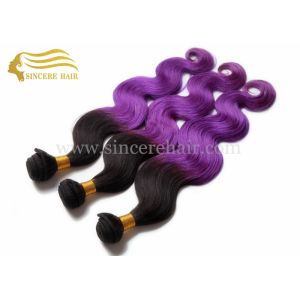 China 55 CM Body Wave Ombre Purple Hair Extensions Machine Weft for sale - 22 Body Wave Ombre Hair Weft Extension for Sale on sale