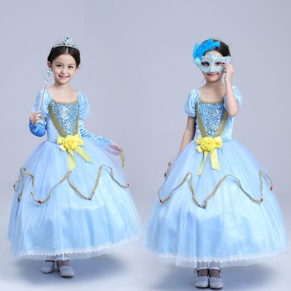 Quality Girl's long princess dress for party,Christmas and halloween with 6 layers wholesale