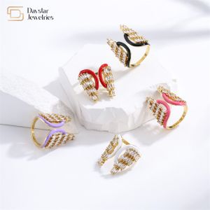 China Colorful Enamel Butterfly Angel Wing Christmas Tree Rings Zircon Adjustable on sale