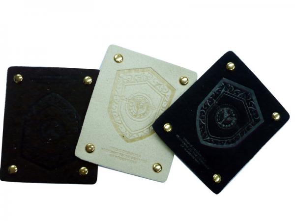 Quality White / Black Embossed Leather Patches With Mental For Garment, Suitcase, Bags wholesale
