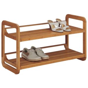 China 2- Tier Stackable Bamboo Shoe Rack Antique Appearance With No Folded on sale