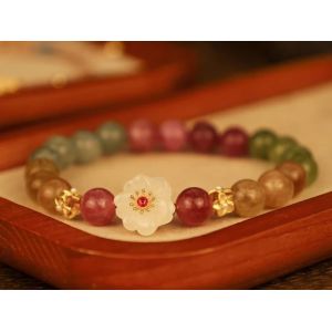 14cm - 16cm Colorful Tourmaline Bracelet Jade Flower Bracelet