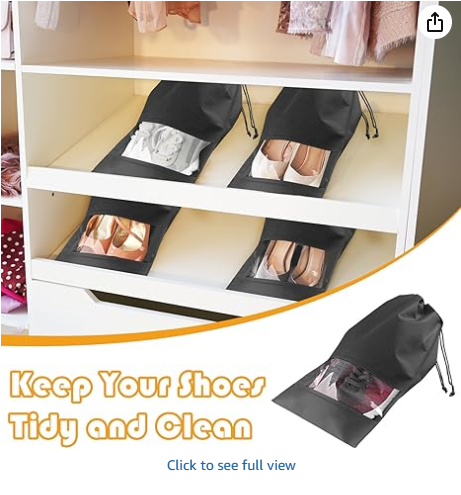 Large Travel Shoe Bags - 5 Pcs with Clear Window, Non-Woven Drawstring, 12.6" X