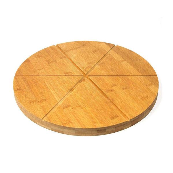 Quality Round 25cm Bamboo Butcher Block Cutting Board Divide Pizza Tray With Cutter Wheel wholesale